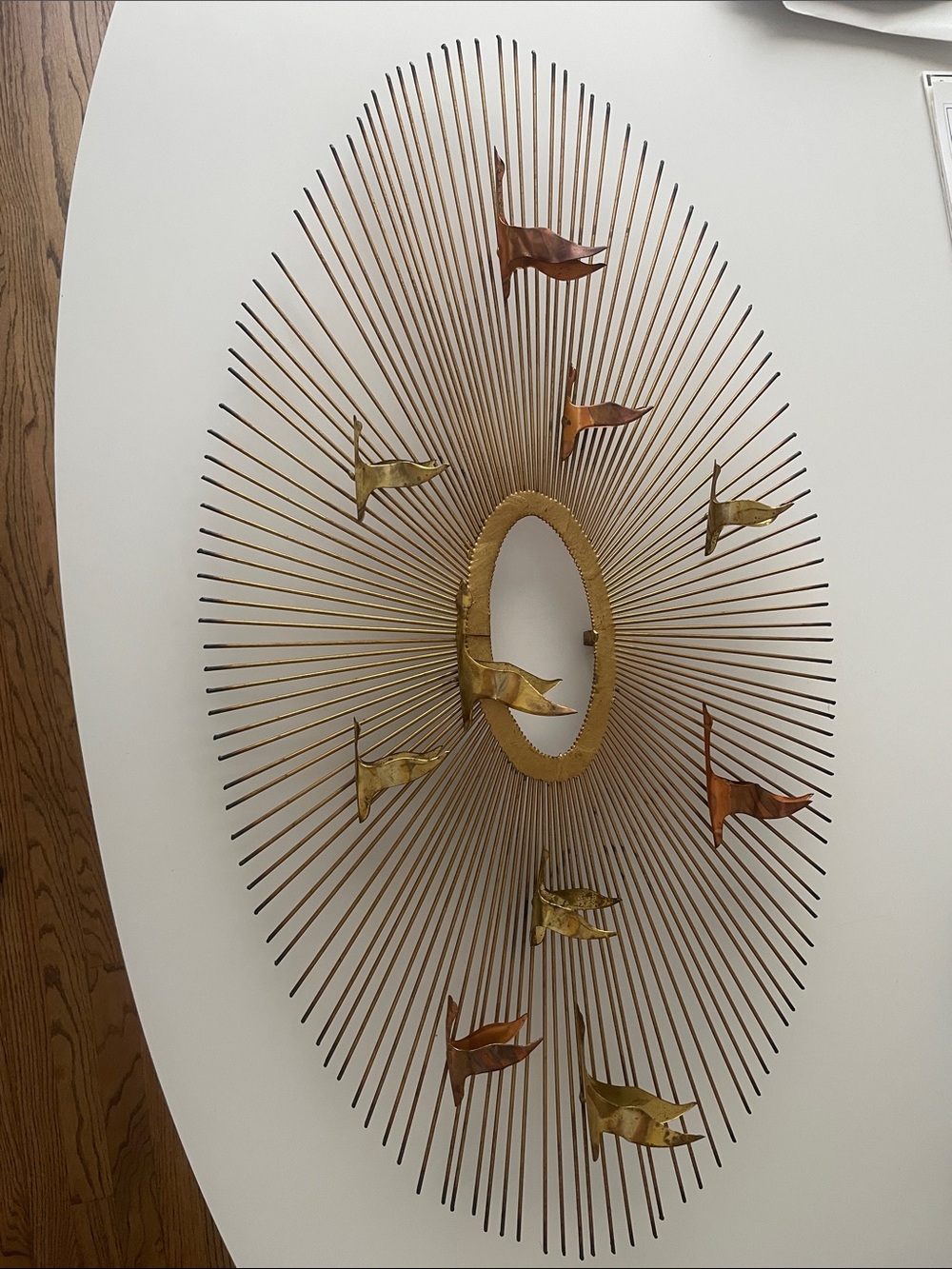 C. Jere Gold and Copper Radiant Fish Sunburst Wall Sculpture
